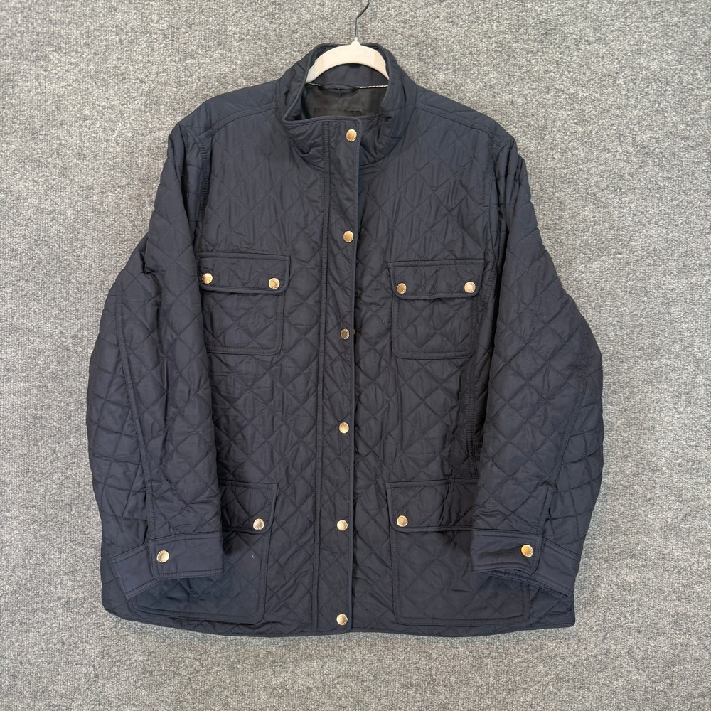 Talbots Jacket Women 3XP Navy Blue Gold Hardware Classic Plus Size Quilted Barn